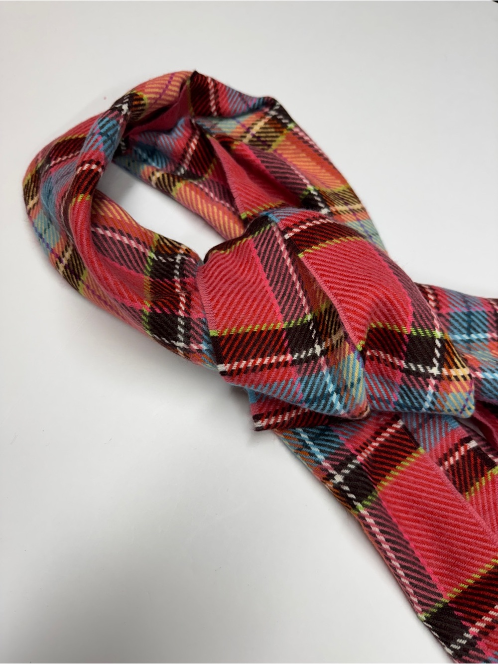 Preston & York Pink Plaid Fringe Scarf with Blue, Yellow and Black Accents - Picture 3 of 6